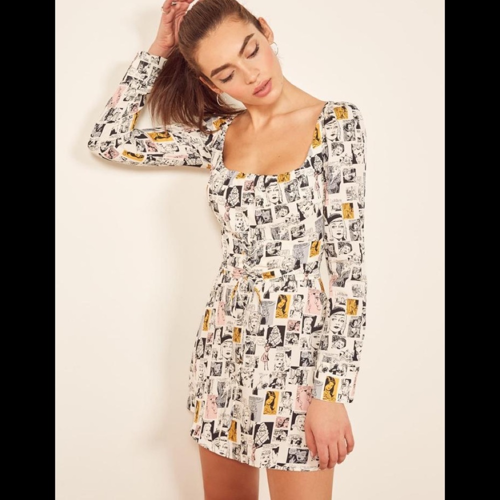 Reformation comic print skater dress